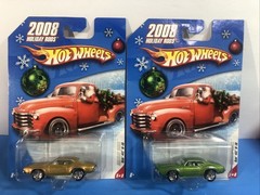 Hot Wheels 2008 Holiday Rods Olds 442 Lot Of 2 Real Rider Tires Green & Gold