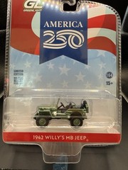GreenLight 1:64 1942 Willys MB Jeep Green America 250 Limited Edition Diecast