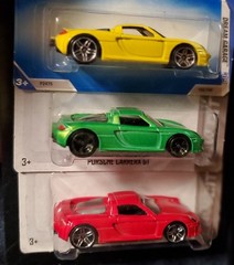 3 Hot Wheels Porsche Carrera GT Red Green Yellow 2008 2012 Free U.S. Shipping
