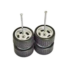 5 Sets 5 Spoke Slot Silver Rims & 11mm Real Rider Rubber Tire 1/64 Wheel Swap
