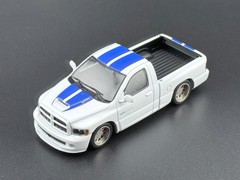 SHOOM64 2003 Dodge Ram SRT-10 Pickup White with Blue Racing Stripes 1/64