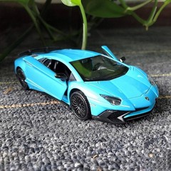 Diecast 1/36 Scale Blue Toy Car Pull Back Action Open Doors Lights For Kids Gift