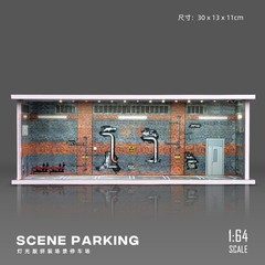 1/64 Scale Diorama Car Garage Model LED Lighting Parking Lot Scene Display Case