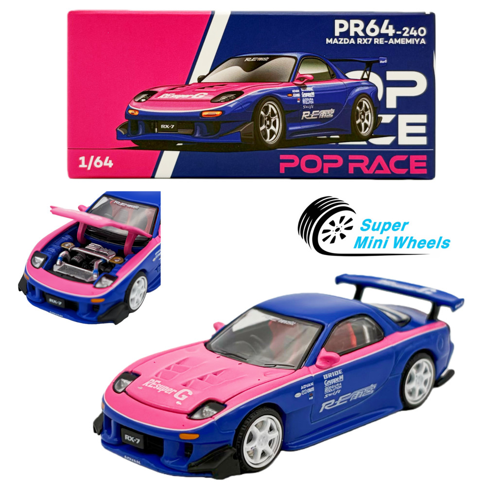Pop Race 1:64 Mazda RX7 RE-Amemiya Blue/Pink #240