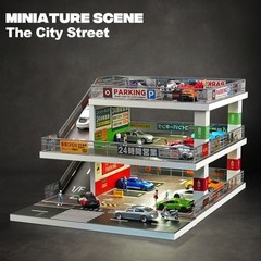 1/64 Diorama Diecast Garage Model LED Japanese Multi-Story Model Car Storage US