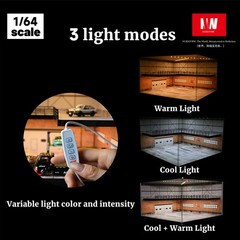 1/64 Diorama Car Garage Model LED Lighting Car Showroom Parking Lot Scene Model