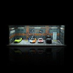 1/64 Scale Diorama Car Garage Model LED Lighting Parking Lot Scene Display Case
