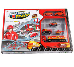 Fire Engine Track Toy Set – Diecast Alloy Emergency Vehicles & Garage – 53pc