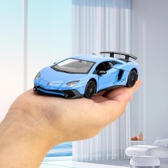 Diecast 1/36 Scale Blue Toy Car Pull Back Action Open Doors Lights For Kids Gift