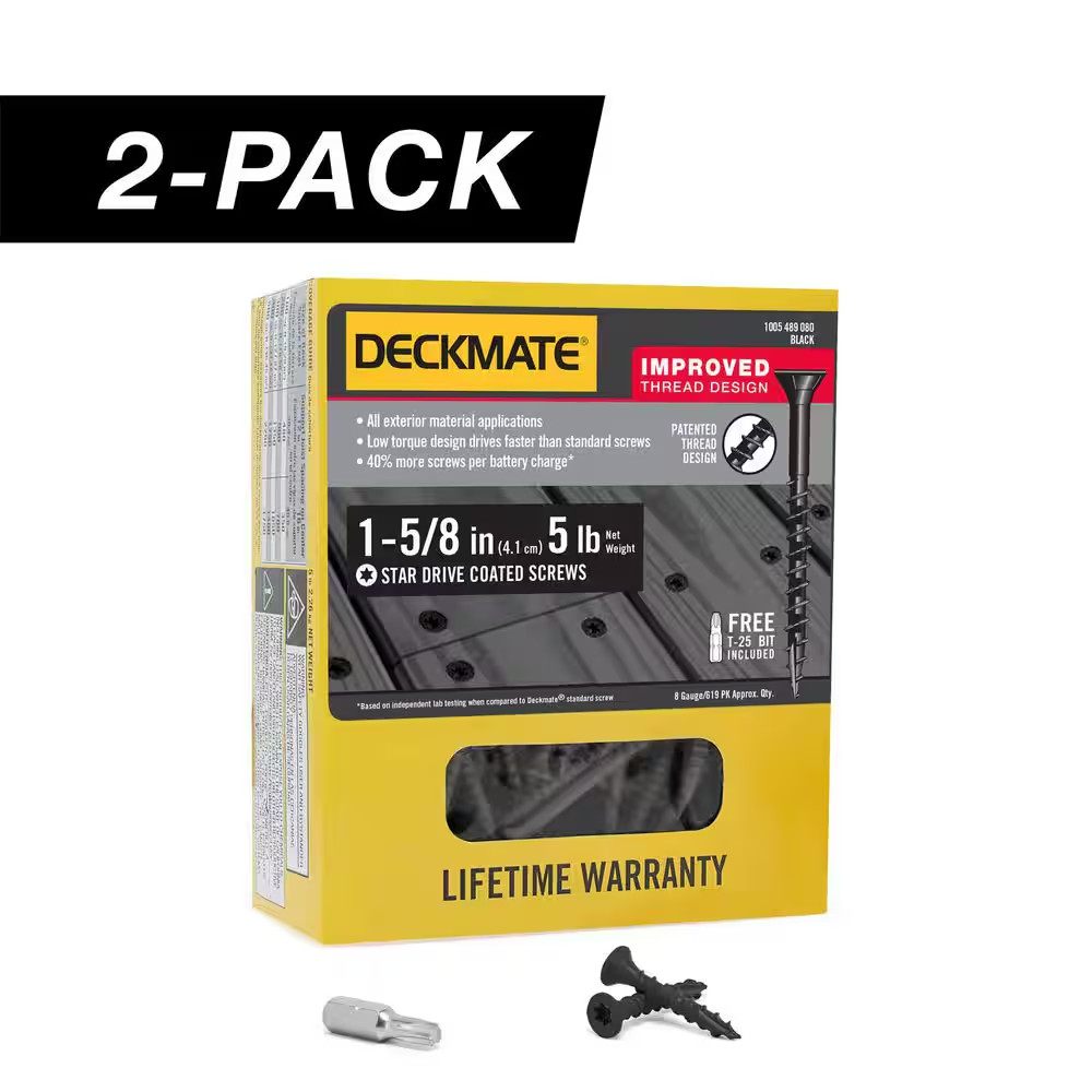 2-Pack #8 X 1-5/8 In. Black Exterior Self-Starting Star Drive Flat-Head Deck Scr
