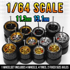 1/64 Scale 6 SPOKE TE37 ALLOY Real Rider Wheels Rims Tires Brake Set for Hot