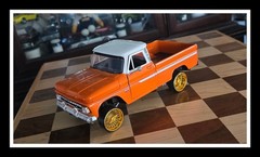 Custom Chevrolet Diecast Pickup Truck Orange White Gold Converted to 4X4