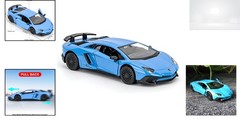 Diecast 1/36 Scale Blue Toy Car Pull Back Action Open Doors Lights For Kids Gift