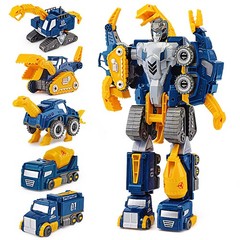 Toddler Construction Car Transform Set, 5pcs Dinosaur Rescue Robot with Magne…