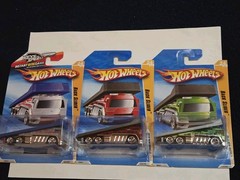 3 Hot Wheels Truck 2010 Back Slider #24 Color Variation Red Green Gray New Model