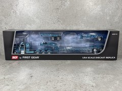 1/64 Peterbilt 389 w/ Fontaine Magnitude Lowboy w/ Jeep & Stinger Aqua/Black DCP