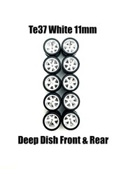 5x Set White Deep Dish Te37 11mm Real Rider Wheel w/ Rubber Tires Sets for 1/64
