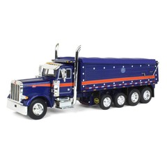 First Gear DCP 1/64 Blue Peterbilt 379 w/ Quad-Axle MAC Dump Body 60-1346