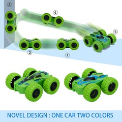 Set of 4 Double-sided Stunt Flip Inertia Powered Car Toys Vehicle 360 Rotation