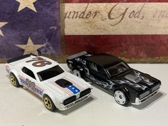 HOT WHEELS 1968 MERCURY COUGAR X2. 2017 HW FLAMES BLACK & 2020 WHITE, LOOSE NICE