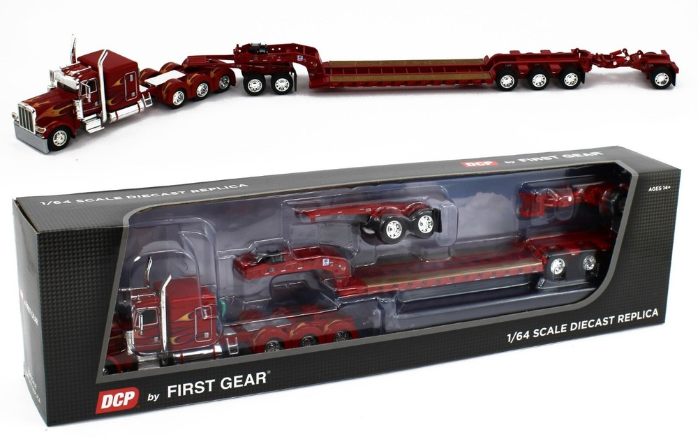 2022 DCP 1:64 *RED w/FLAME* Peterbilt 389 Tri-Axle w/Magnitude HEAVY HAUL Lowboy