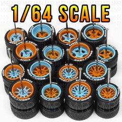 1/64 Scale GULF – Goodyear Letter Real Rider Wheels Rubber Rims Tire Set for Hot