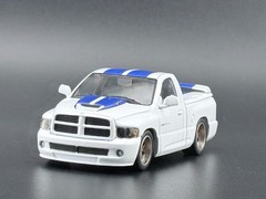 SHOOM64 2003 Dodge Ram SRT-10 Pickup White with Blue Racing Stripes 1/64
