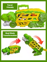 Dinosaur Car Carrier Toy with 4 Vehicles – Launcher Mouth + Slide-Out Track Fun