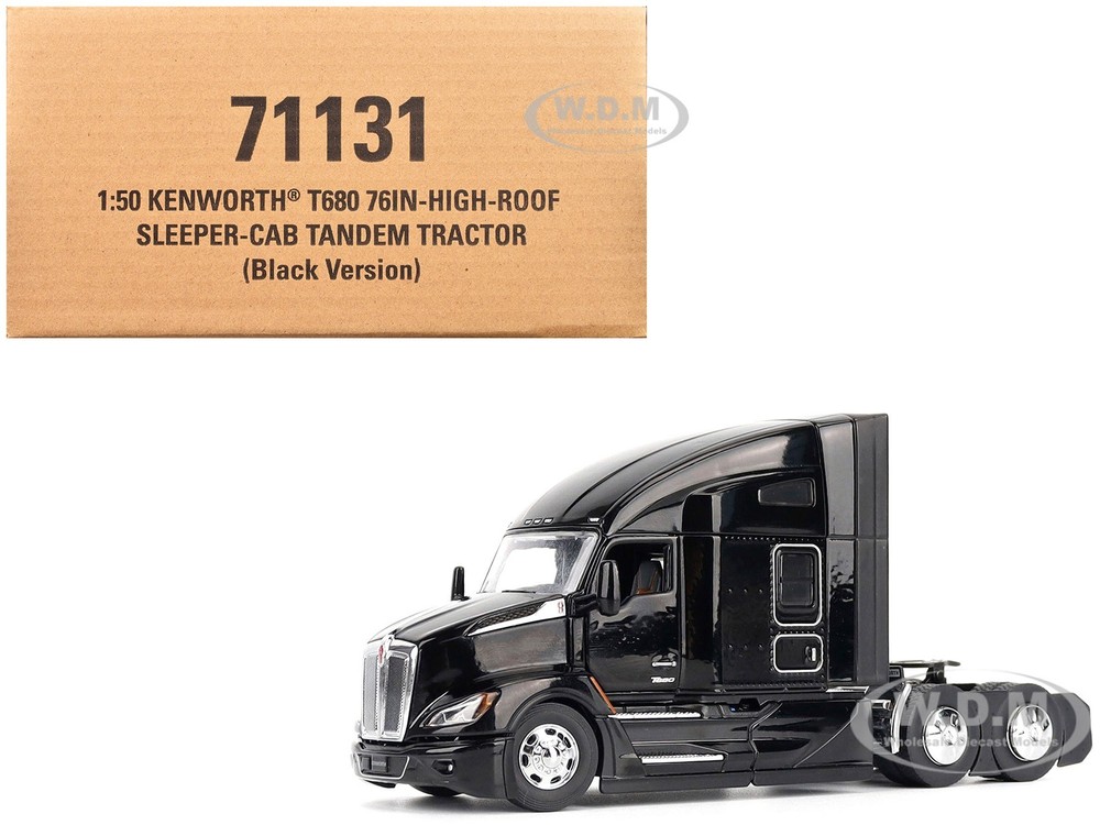 KENWORTH T680 HIGH ROOF SLEEPER CAB TRUCK BLACK 1/50 BY DIECAST MASTERS 71131