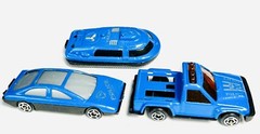 Vintage Unbranded 1/64 Police Plastic Toys Truck Yacht & Car Lot Of 3 in Blue