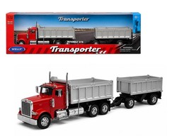 WELLY TRANSPORTER PETERBILT 379 with DOUBLE DUMP TRUCK 1/32 RED 39944