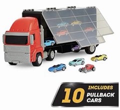 Toy Truck Car Carrier Truck Toy with 34 Storage Space 10 Pull Back Cars Included