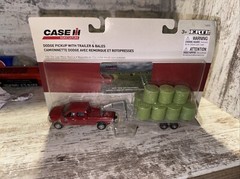 1/64 Scale Dodge Ram 2500 Pickup Truck Red With Trailer & Bales