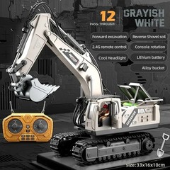 12 Channel Alloy RC Excavator Toy w/ Sound & Lights Christmas Gift for Kids