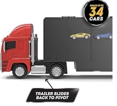 Toy Truck Car Carrier Truck Toy with 34 Storage Space 10 Pull Back Cars Included