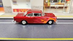 Diecast 1955 Chevy Bel Air Cherry Red with Flames. 1:64. Loose. Hotwheels.