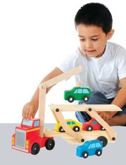 Car Carrier Truck Wooden Cars Toy Set 1 Truck 4 Cars Vehicle Toys Toddler Kid 3+