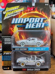 Johnny Lightning Import Heat White Lightning 1982 Mazda RX-7 & 1981 Datsun 280ZX