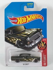 Hot Wheels ’55 Chevy Olive Green 2017 HW Flames 3/10 K-Mart