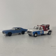 1/64 Scale Greenlight 1969 Chevy Wrecker “Hazard County Garage”+ 70Monte Carlo