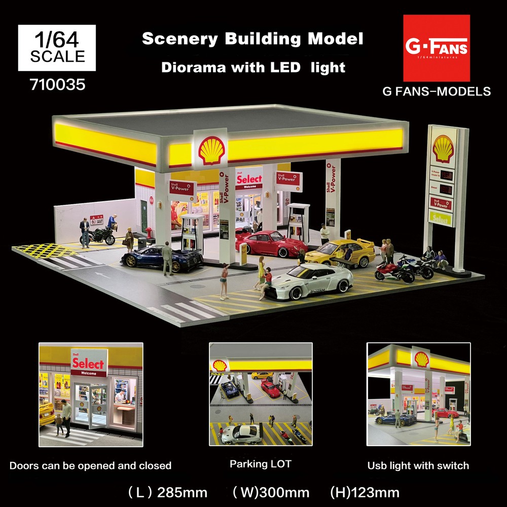1/64 Diorama Diecast Garage Model LED Lighting Parking Lot Display Case Model US
