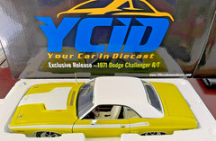 YCID 1/18 Scale 1971 Dodge Challenger RT Lemon Twist, White Vinyl, Excess Invtry