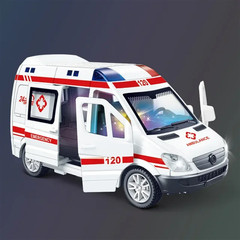 1:32 Diecast Ambulance Police Rescue Car Model with Pull Back Sound Light Toys V