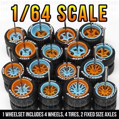 1/64 Scale GULF – Goodyear Letter Real Rider Wheels Rubber Rims Tire Set for Hot