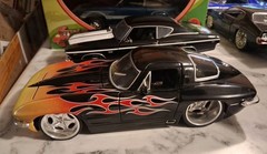 (RARE & VHTFD) Jada 124scale Bigtime Muscle 63 Corvette Black With Flames Loose.