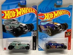HOT WHEELS MOD ROD X2. 2021 HW FLAMES BLUE & 2022 SEA FOAM GREEN ON CARD