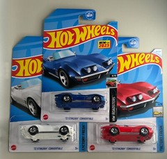 2023 HOT WHEELS Basic ’72 Stingray Convertible Blue, White & Red lot of 3