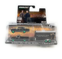 GREENLIGHT 1:64 CHEVY IMPALA “SUPERNATURAL JOIN THE HUNT” TRUCK & TRAILER chase