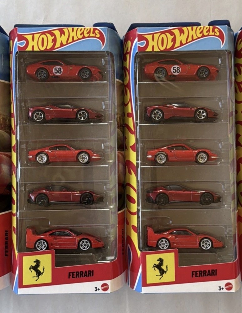 Lot of 2 – 2026 Hot Wheels Ferrari Red 5-Pack F40, SF90, Dino, 368, 12Cilindri