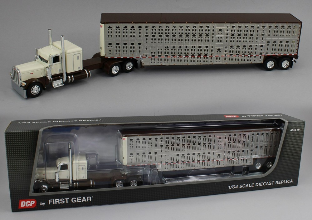 DCP 1:64 *CREAM & BROWN* Peterbilt 389 48″ Flattop w/WILSON LIVESTOCK TRAILER